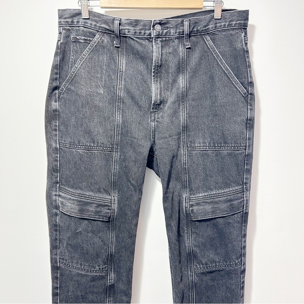🌷Sale Agolde Cooper Cargo Jeans Size 31 Panther Black Straight Leg High Rise - Picture 6 of 12